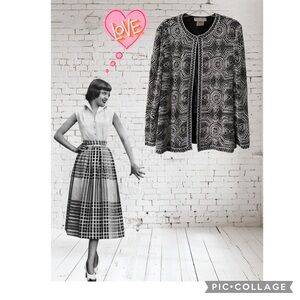 Vintage Adrianna Papell Size XL Jacket Black & White Silk Beaded/Sequined/Pearls